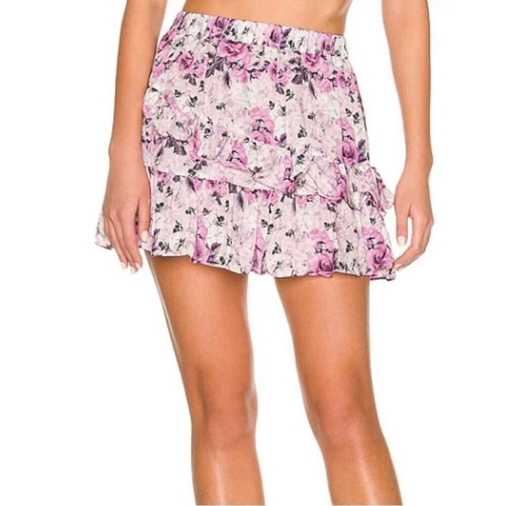 NWT LoveShackFancy Emma Ruffle Mini Skirt Sandy Shores Purple Roses Small - Picture 2 of 9